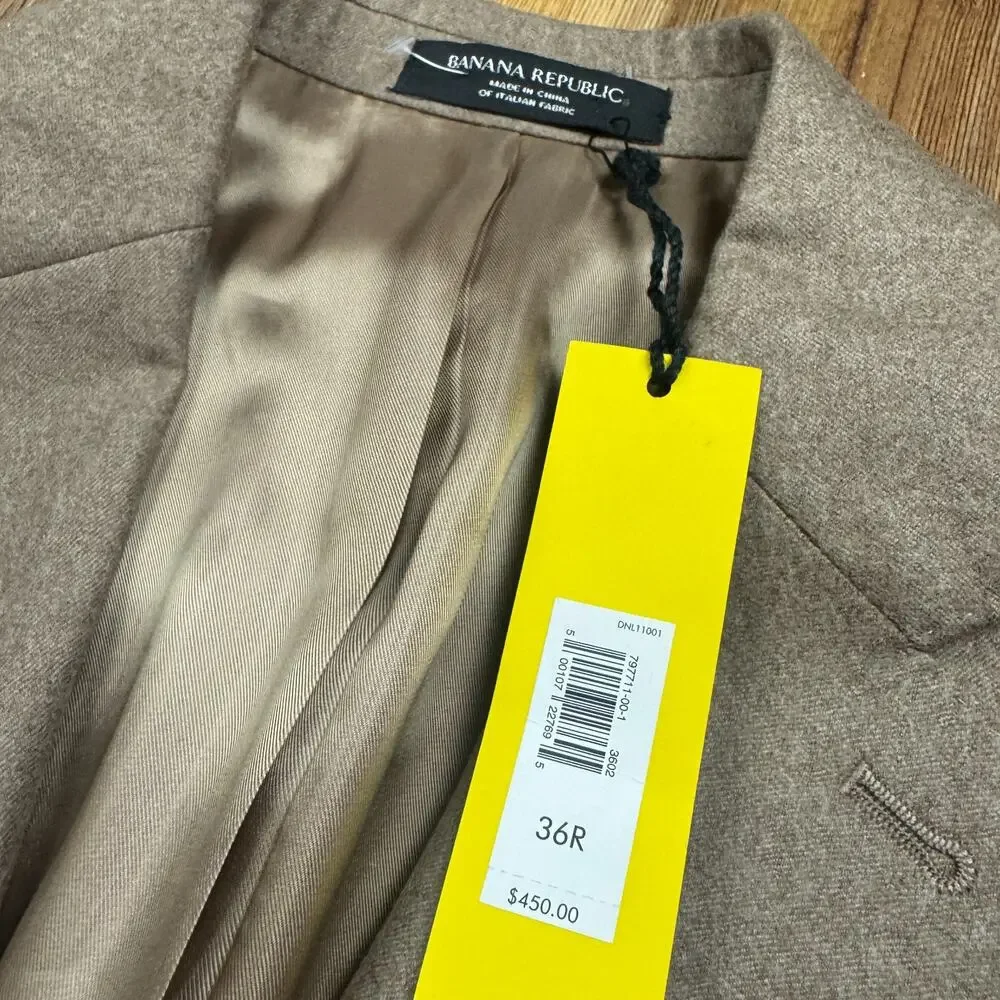 NWT Banana Republic Mens Tan Wool Blazer Sport Coat Super 110s 36R $450 MSRP